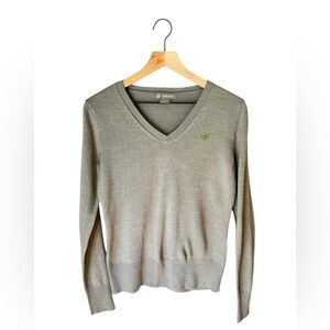 Ariat Womens Grey Ramiro Merino Wool Blend Knit Elbow Patch Pullover Sweater M
